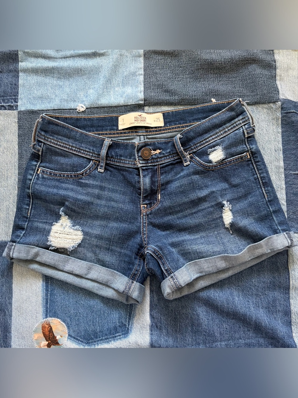 Hollister low rise denim shorts distressed cuffed hem y2k size 1